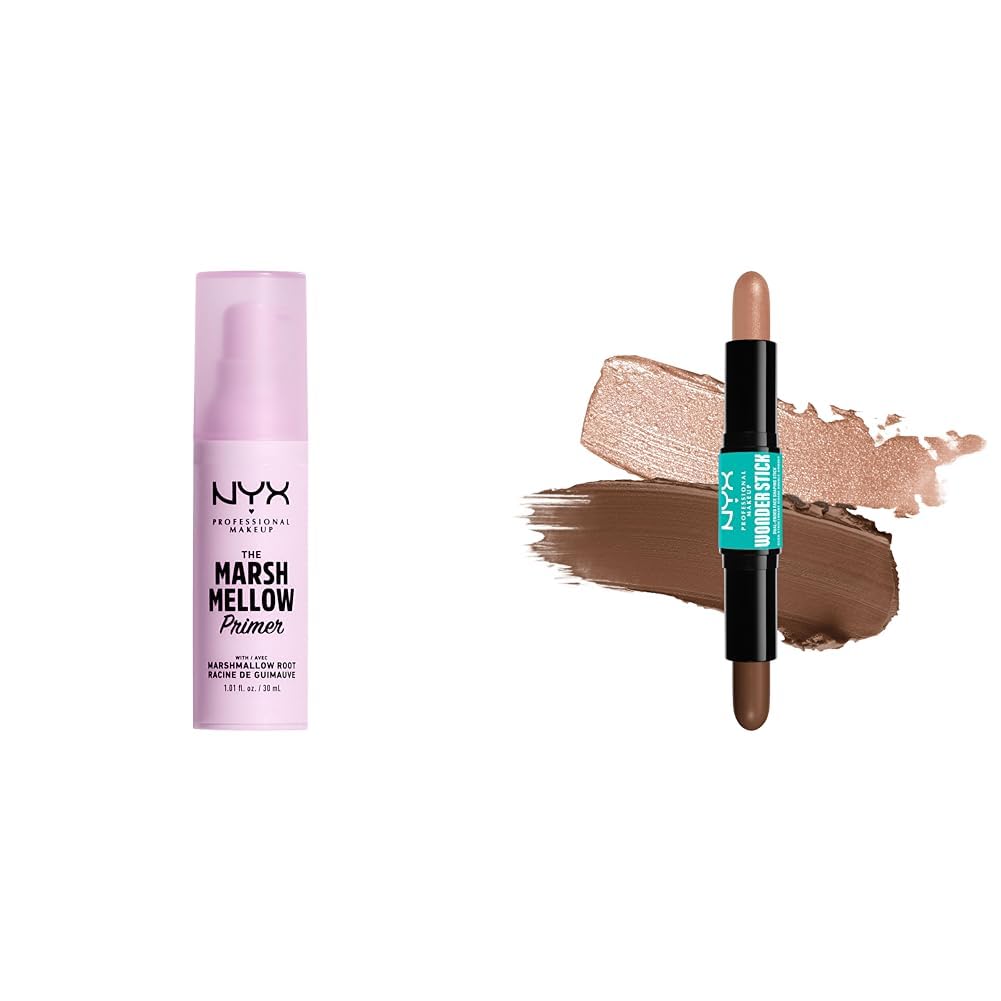 NYX PROFESSIONAL MAKEUP Vegan Face Primer & Contouring Stick Duo - Marshmallow Smoothing Primer & Medium Wonder Stick