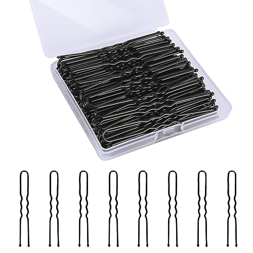 U Shaped Hair Pins - 100PCS Black Hairpins for Women & Kids, 2.4 Inch Hair Accessories with Storage Box - Hairdressing & Styling
