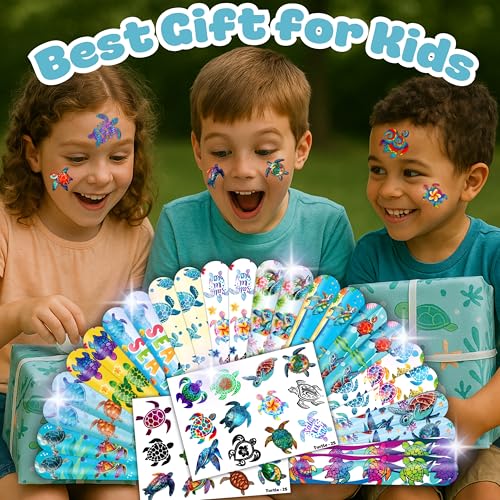 48PCS Turtle Party Set - 24PCS Temporary Tattoos & 24PCS Slap Bracelets - Ocean-Themed Birthday Supplies, Baby Shower Gifts, Classroom Rewards & Party Decor for Kids (Boys & Girls)