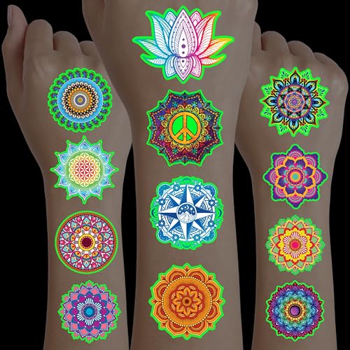 Glow in the Dark Mandala Temporary Tattoos, 96 Pcs