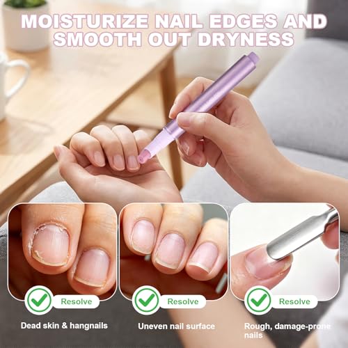 Brenqe 2-in-1 Purple Cuticle Oil Pusher Pen for Dry Nails & Hangnails - Moisturizing