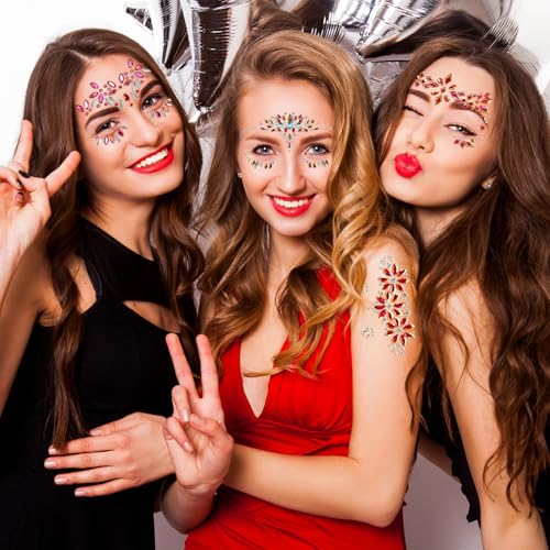 Face Jewels Gems Rhinestone Stickers - 12 Sets Self-Adhesive