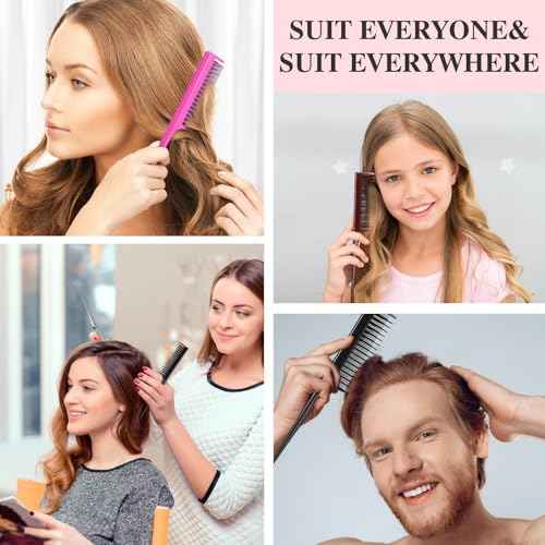 Leinuosen 3 Pcs Triple Teasing Comb for Women Plastic Rat Tail Comb Heat Resistant Pintail Tease Layer Tool for Thick Fine Hair Styling Backcombing Volume Structure(Black, Pink and Brown)