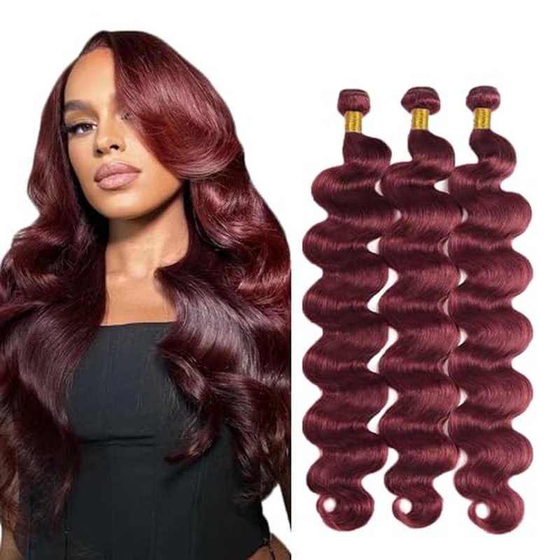 #99J Burgundy Body Wave Hair Bundles 16 18 20 Inch