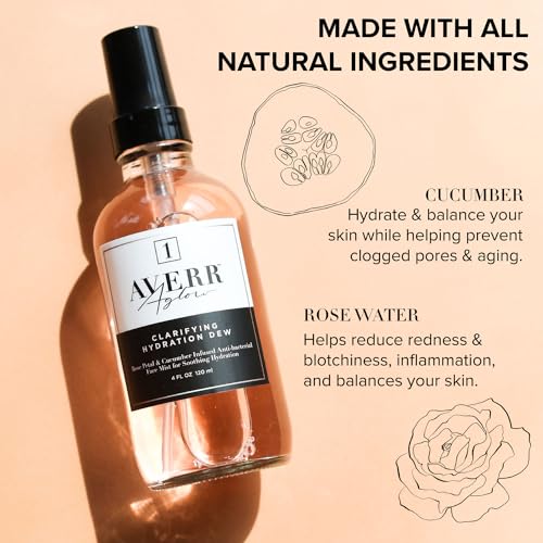 Averr Aglow - Rose Water Clarifying Hydration Dew - Prevents Acne Breakouts, Blackheads & Blemishes - Daily Skincare Moisturizing Face Mist - Balance Oily & Dry Skin - Hydrate & Soothe Redness - 4 oz