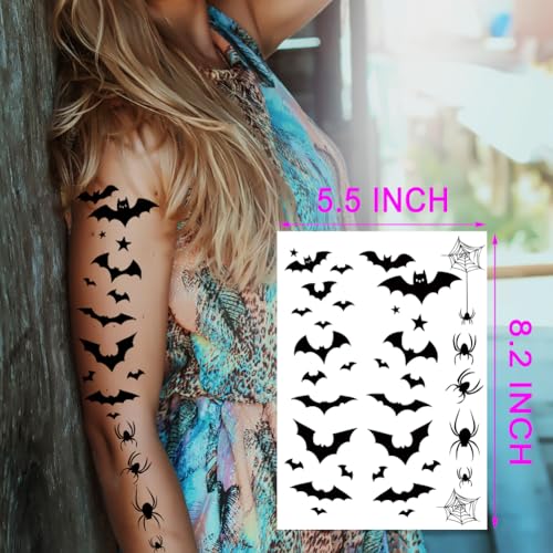 6-Pack Halloween Bat & Spider Temporary Tattoos - Waterproof