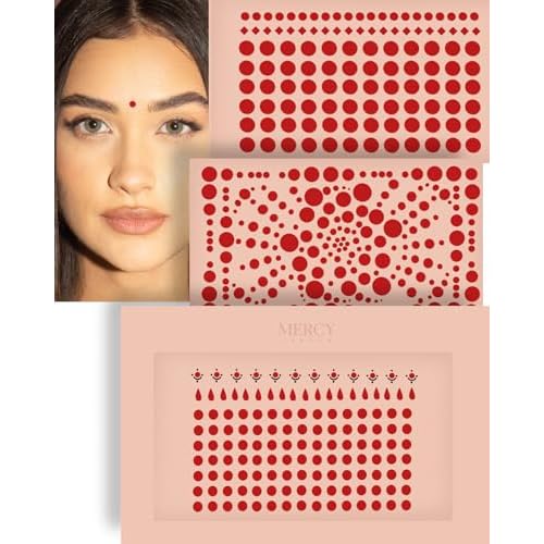 Red Circle Velvet Bindis by MERCY LONDON Indian Dot Bindi Face Jewels Colorful Round Multi Packet Different Sizes