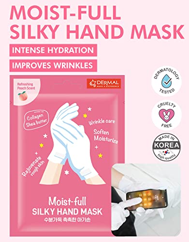 DERMAL Moistfull Silky Hand Mask Gloves with Collagen & Shea Butter (3 Pairs)