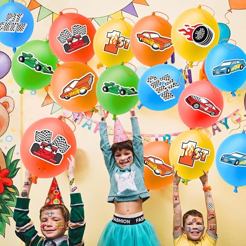 72PCS Race Car Party Favors for Kids - Car-Themed Party Supplies with 48 Pre-cut Temporary Tattoos & 24 Punch Balloons, Birthday Gifts, Goodie Bag Fillers, Classroom Rewards & Decorations