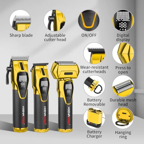 HIENA PRO Cordless Hair Clippers & Beard Trimmer Set for Men