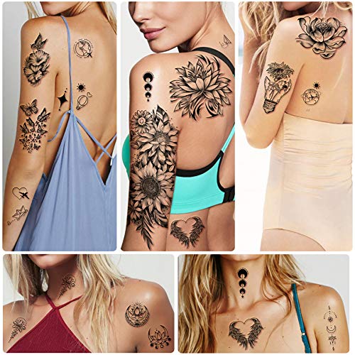 40 Sheets Waterproof Temporary Flower Tattoos for Women