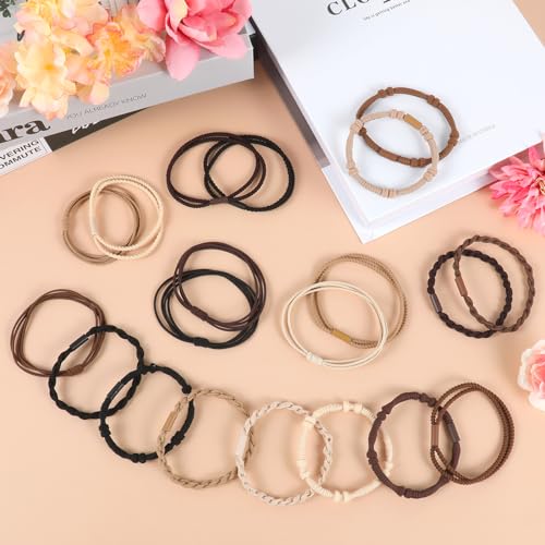 Boho Hair Ties 20-Piece Set, No-Damage Elastic Bands for Thick & Thin Hair