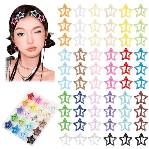 80Pcs Y2K Star Hair Clips - Colorful Metal Snap Hair Barrettes for Women Girls Non-Slip Cute Star Hair Accessories for Daily Party