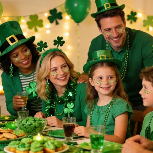 St Patrick's Day Accessories Set - Shamrock Earrings & Glitter Tattoos