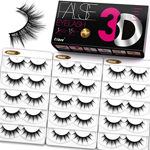 Eliace Lashes Mink Fake Eyelashes Wispy 15 Pairs Lashes Extension Kit - Fluffy Lashes False Eyelashes Natural False Lashes Wispy Faux Mink Lashes Pack (13MM) Short Lashes Natural Look Strip |Anne