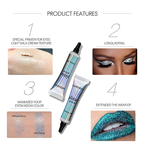 Waterproof Eyeshadow Primer Glitter Glue - 24 Hour Long Lasting (2 Pack)