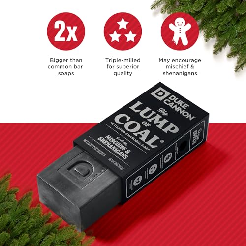 Duke Cannon Lump of Coal Holiday Soap ? Charcoal, Bergamot & Black Pepper ? 10oz XL, Paraben-Free, Triple-Milled, Hydrating, American-Made Men's Gift 6 Pack