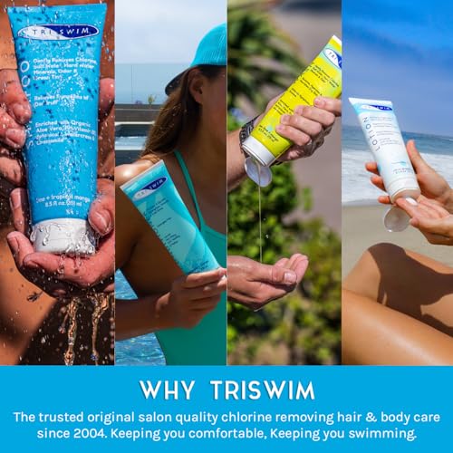 TRISWIM Pack of 4 Swim Care Set | Chlorine Removal Shampoo, Conditioner, Body Wash & Lotion, 8.5 fl oz Each | Removes Chlorine from Hair & Skin | Hydrates, Repairs & Protects Swimmers