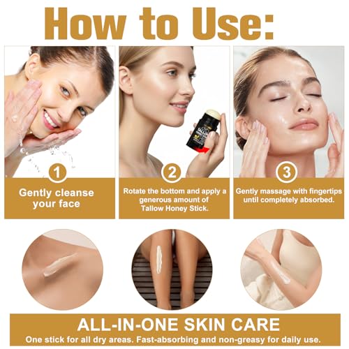 NIFEISHI Organic Beef Tallow for Skin, 100% Grass Fed Beef Tallow and Honey Balm Stick for Face and Body, Tallow face Moisturizer for Dry and Sensitive Skin, Natural Formula - 2.6 FLoz