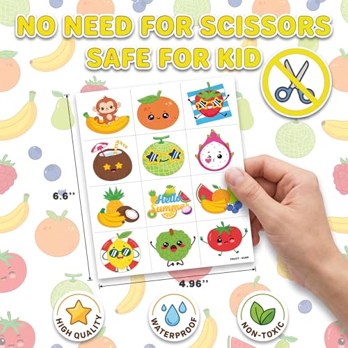 96 Pcs Fruit Temporary Tattoos for Kids - Summer Party Favors