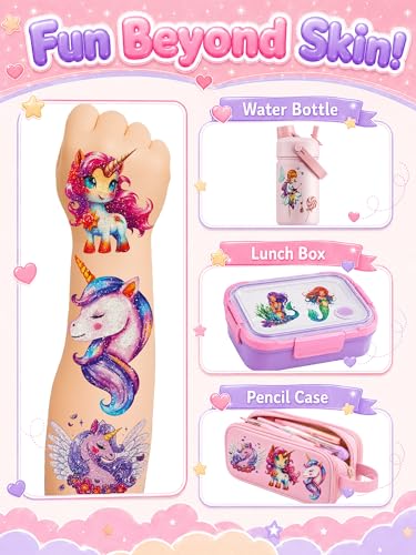 Girls 16 Sheets Glitter Temporary Tattoos - 150+ Mermaid & Unicorn Party Favors