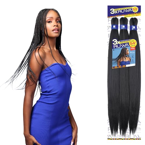 Sensationnel Ruwa prestretched braiding hair - 3x Ruwa 54-inch water repellent kanekalon fast dry synthetic braid - 3X RUWA 54 inch (1 pack, 2 DARKBROWN)