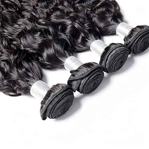 Brazilian Water Wave 5Bundles(50g/bundle) with 4x4 Lace Closure Wet and Wavy Bundles With Closure Deep Curly Human Hair Bundles with Closure(10/10/10/10/10+10)
