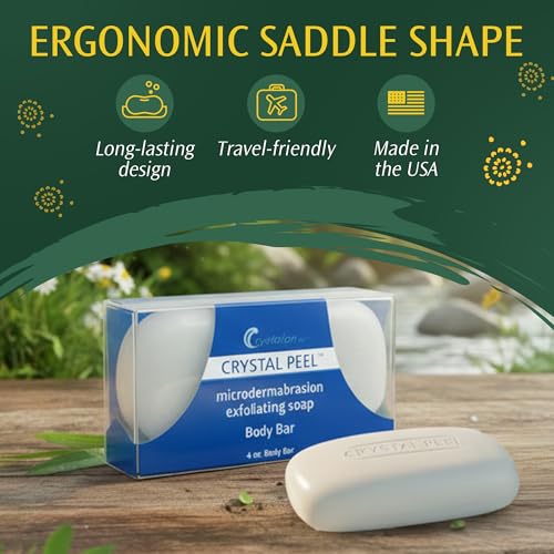 Exfoliating Bar Soap for Men & Women, Crystal Peel Luxury Microdermabrasion Hydrating & Exfoliating Body Soap Bar, Solid Magnesium Mineral Scrub for Buffing Away Dirt & Oil Smooths Skin Lemongrass 4oz