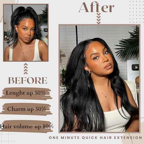 Kinky Straight Clip ins Human Hair Double Weft 8Pcs 120G 4c Yaki Straight Clip Ins Hair Extensions Full Head Brazilian Remy Hair for Women Natural Black(18inch)