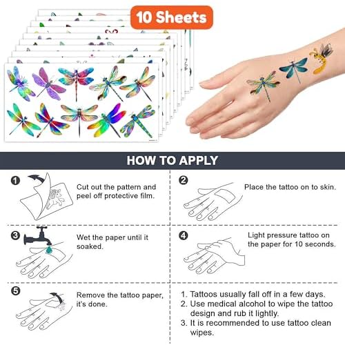 Cute Dragonfly Temporary Tattoos Dragonfly Birthday Party Decorations Favors Supplies Themed Stickers 10 Sheets 100 PCS Gifts for Baby Kids Girls Boys Decor Class School Carnival Christmas