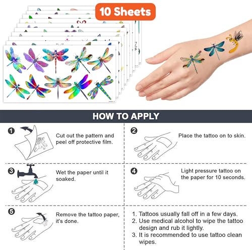 Dragonfly Temporary Tattoos for Kids - 10 Sheets, 100 PCS