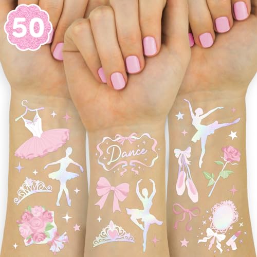 Ballerina Party Temporary Tattoos - 50 Iridescent Foil Designs