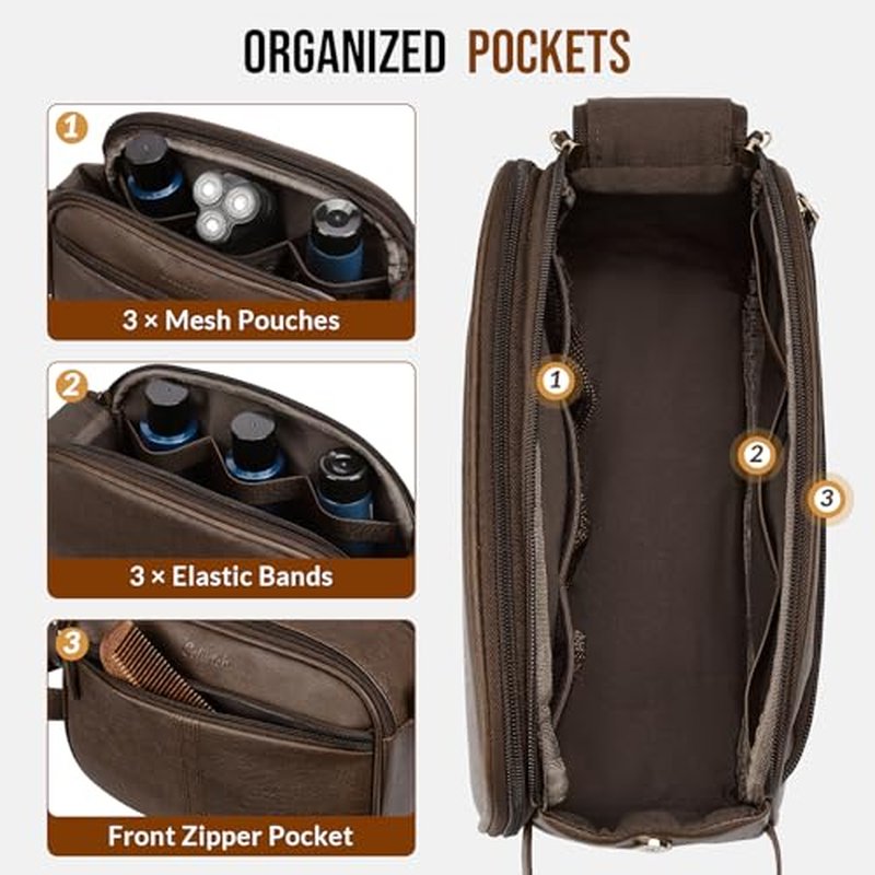 PU Leather Toiletry Bag for Men, Water-Resistant Travel Organizer