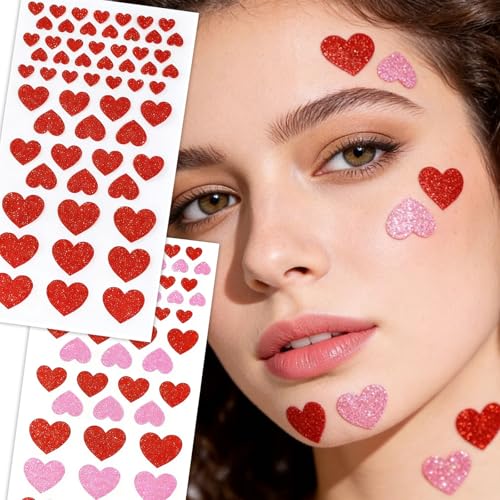 116 Pcs Valentine's Day Face Stickers Glitter Heart