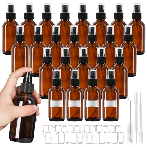 Jaisie.W 24-Pack 4 oz Amber Glass Spray Bottles - Leakproof & Refillable