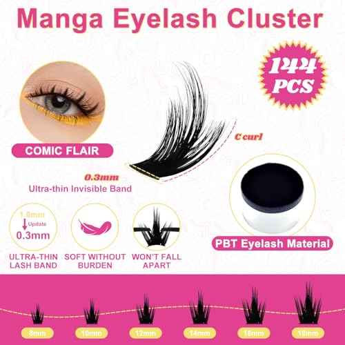 Manga Lash Clusters 8-18mm Fairy Eyelash Clusters DIY Lash Extension Spikes 0.3mm Wispy Natural Individual Cluster Eyelash Extensions D Curl, California Sunset