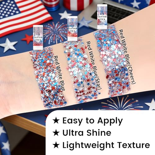 Red White Blue Star Glitter Stick for Face & Body