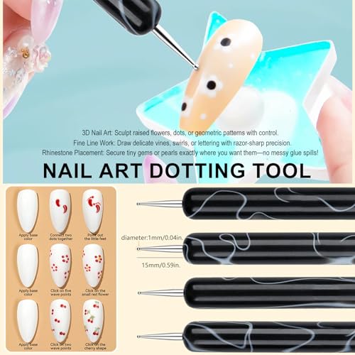 JFIYUOMCI Marble Black French Nail Brush Set 10#,12#,14#,16# Dual-Function Manicure Tools
