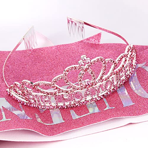 Pink Birthday Queen Tiara and Sash Set with Rhinestones