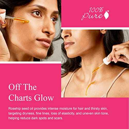 100% PURE Organic Rosehip Oil Moisturizer For Face, Body, Hair Hydrating Vitamins & Omega Fatty Acids Support Glowing, Plumped Up Youthful Skin - Natural Cold-Pressed Facial Radiance - Vegan - 1oz