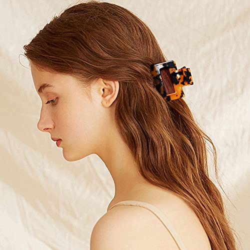 JIRIS 2PCS 2 Inches hair claw clips Banana Clips Barrettes French Design celluloid Leopard print Small Rectangular amber Fashion Accessories for Women hair clips