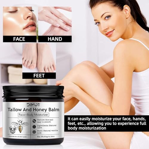 Beef Tallow Honey for Skin, Rich Hydrating Butter Honey Cream - Intense Moisture for Dry & Sensitive Skin - Nourishing Day & Night Face & Body Cream, Nourish and Soothe Dry Skin
