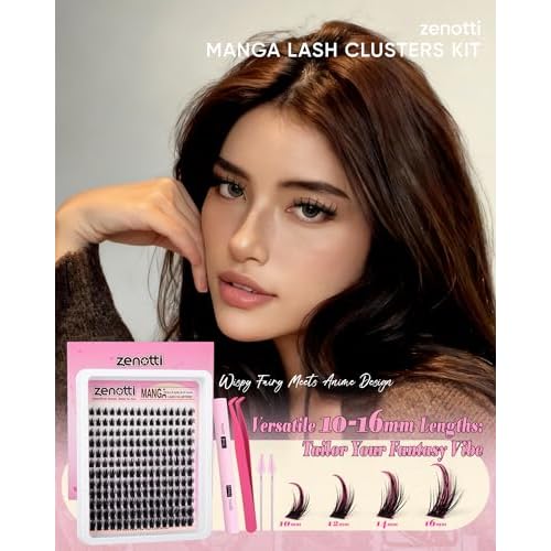 Manga Lash Clusters Kit Wispy Natural Eyelash Clusters Kit Anime Lashes Cluster 192PCS Fairy Cosplay Individual Lashes Extension Kit DIY Eyelash Extensions at Home 10-16MM by zenotti