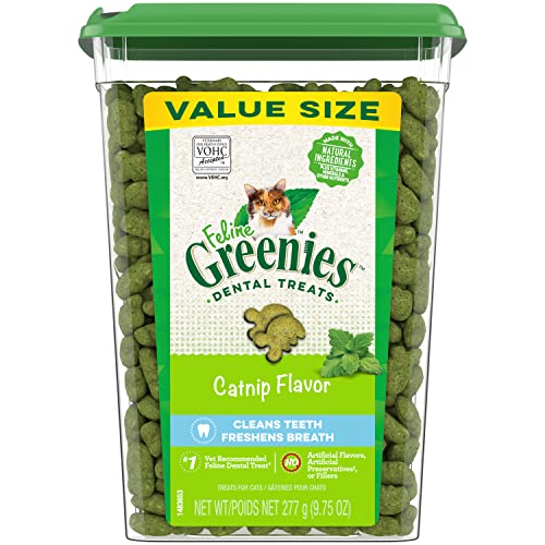 Greenies Feline Adult Natural Dental Care Cat Treats, Catnip Flavor, 9.75 oz. Tub