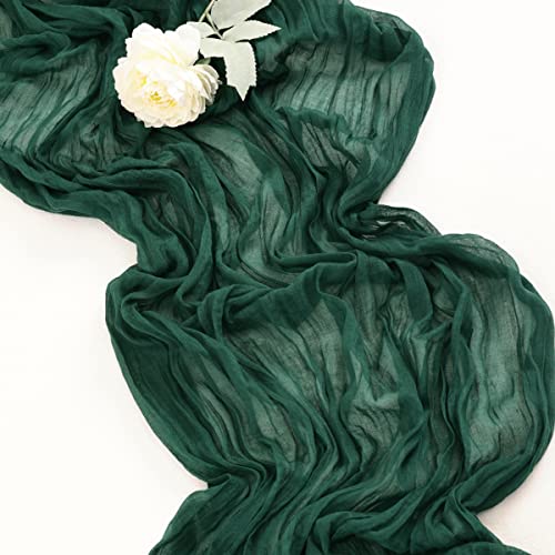 Socomi Cheesecloth Table Runner 10ft Gauze Boho Rustic Emerald Green Cheese Cloth Table Runner for Wedding Bridal Shower Fall Thanskgiving Decoration