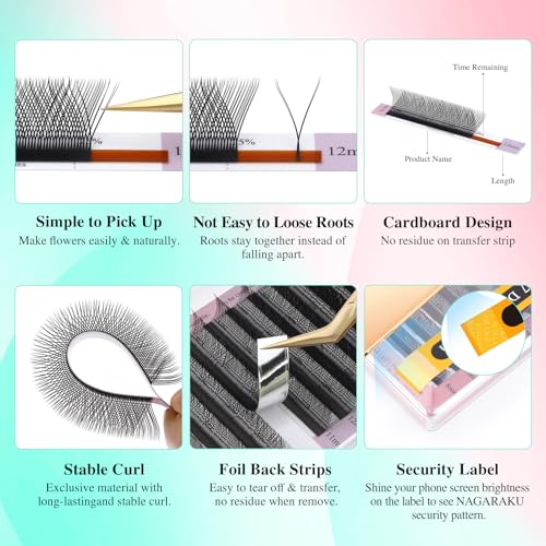 NAGARAKU YY Eyelash Extensions High Capacity 54 Rows 0.07 D Curl 7-15mm Mix Length Supplies Y Lash 4D Russian Volume Cross YY Eyelashes Handwoven Y Shaped Mesh Technology Wispy Cluster Matte Black