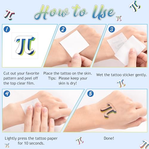 Pi Day Temporary Tattoos - 600 Pc Bulk Sticker Pack