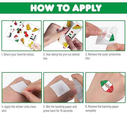 96 PCS Italian Italy Pre-Cut Rome Temporary Tattoos Themed Birthday Party Decorations Supplies Favors D?cor Flag Inspiring Tattoo Stickers Gifts For Game Boys Girls Classroom School Prizes Reward