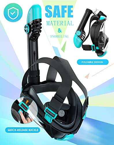 Greatever G2 Full Face Snorkel Mask with Latest Dry Top System,Foldable 180 Degree Panoramic View Snorkeling Mask with Camera Mount,Safe Breathing,Anti-Leak&Anti-Fog