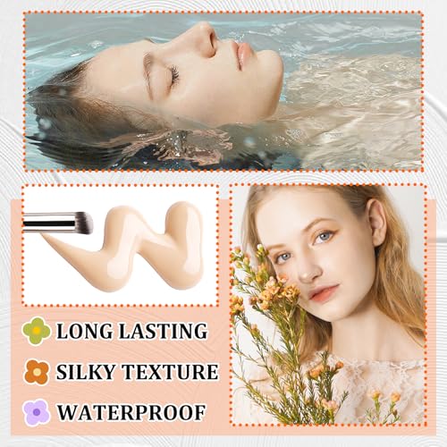 2 Pack Full Coverage Liquid Foundation,Moisturizing BB Cream Foundation Makeup Set with Foundation Brush,Oil Control Long Lasting Waterproof Concealer CC Cream Foundation for Women£¨Natural£©